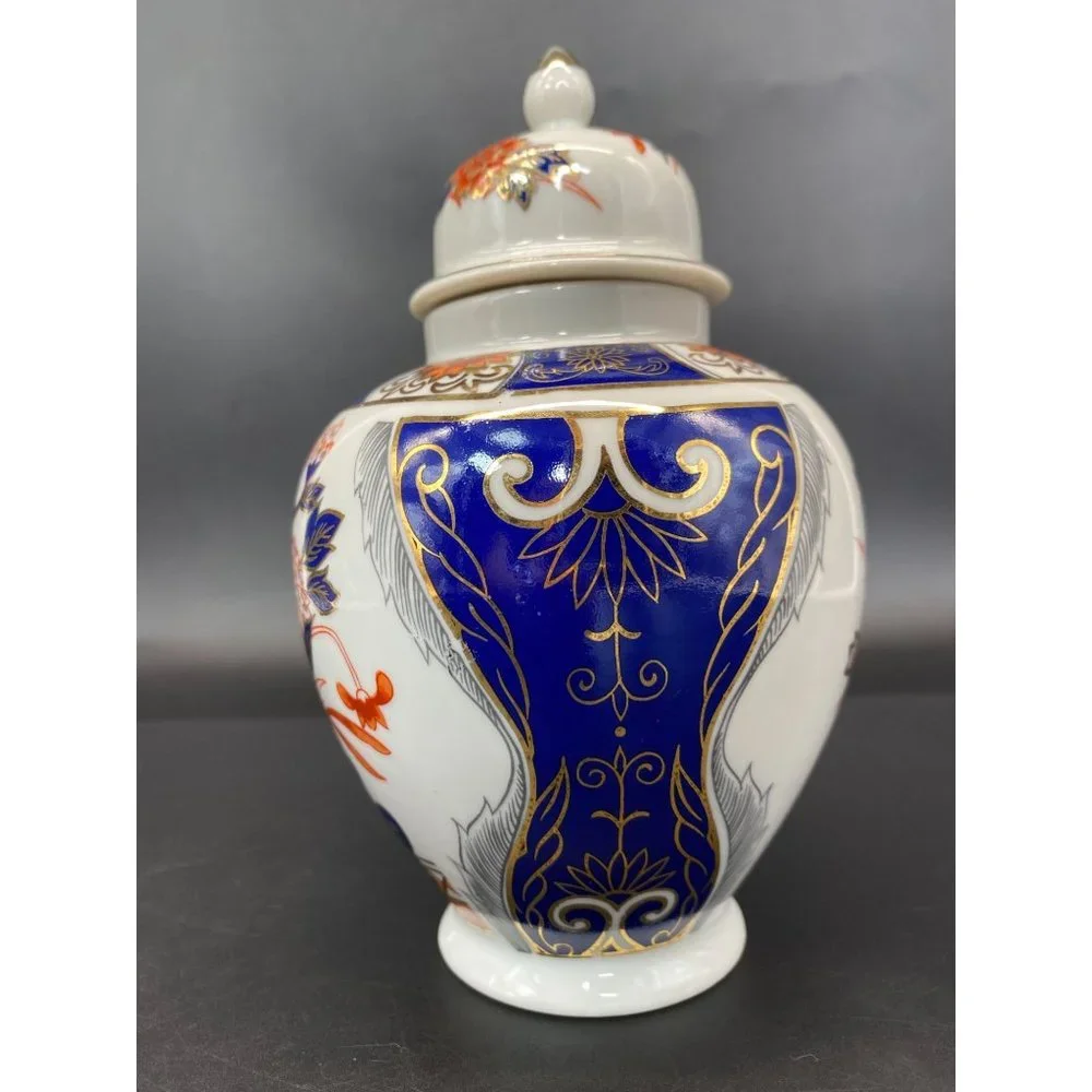 Vintage Ardco Asian Multicolor Floral Ginger Blue & Gold Jar Made in Japan 6 1/2 - Picture 2 of 10